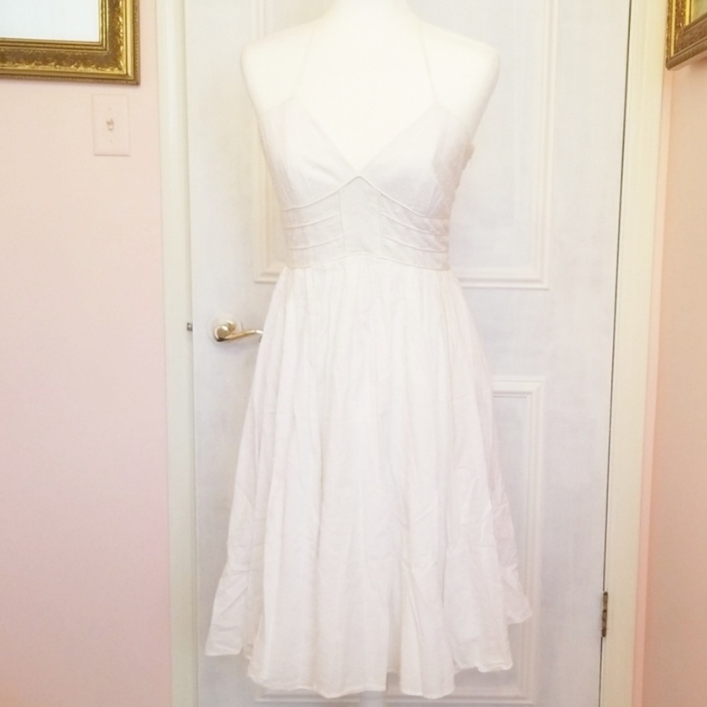 LAUNDRY white dot halter dress